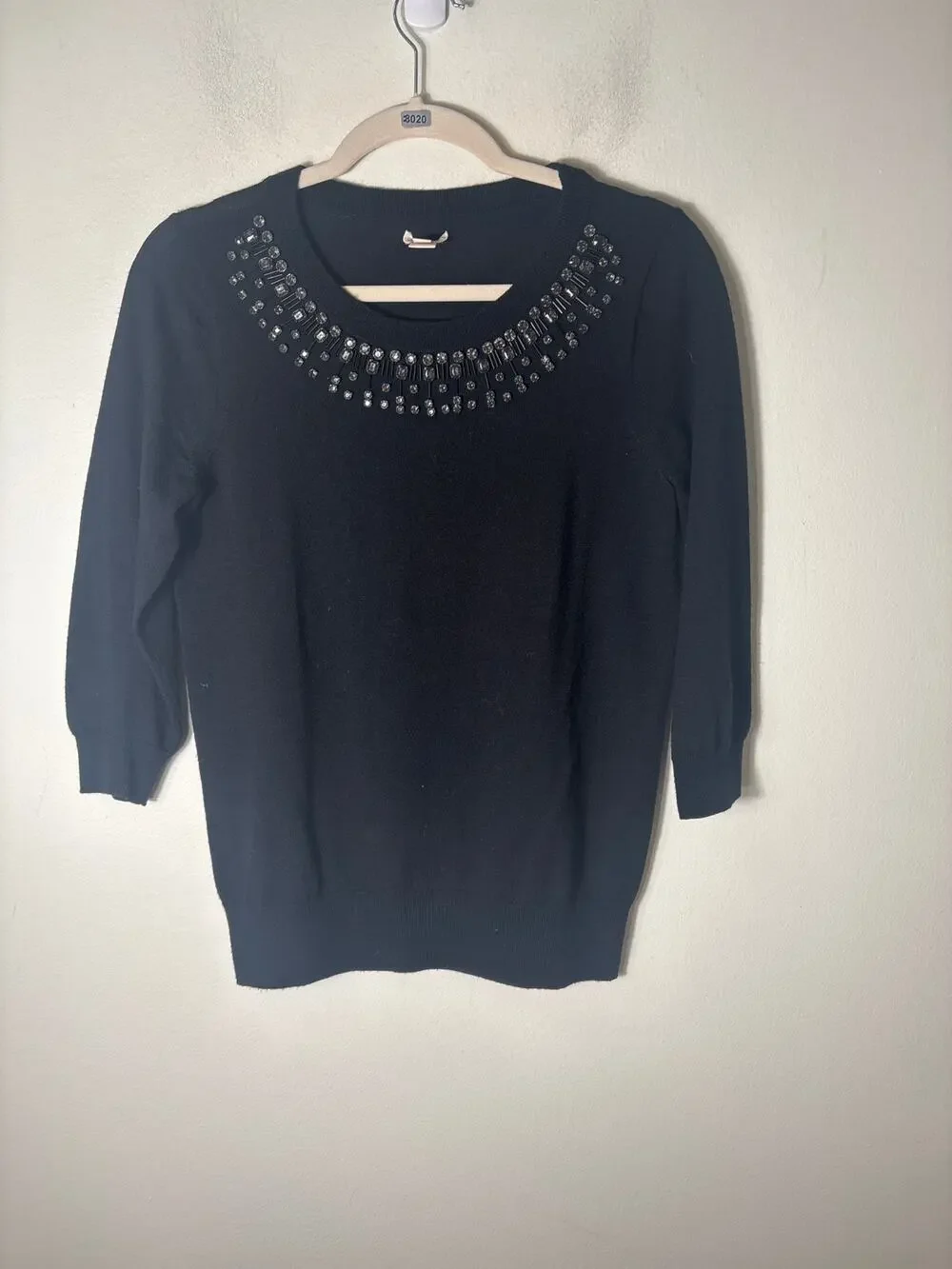 J.Crew Black Jeweled NeckLine Sweater Sz S